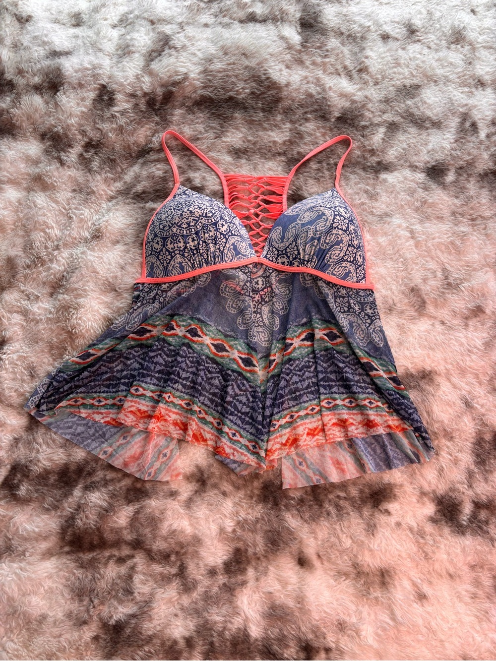 OP Navy Paisley & Coral Lace-Back Camisole Tank